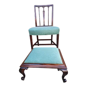 Edwardian Carved Mahogany and Upholstered Seat Side Chair and Foot Stool