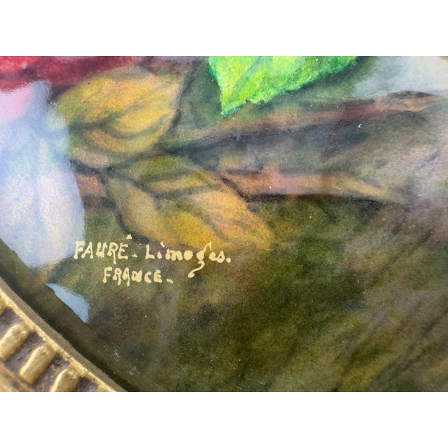 Wood Camille Fauré Limoges Oval Enamel Plaque, Bouquet of Roses, Mid-20th Century For Sale - Image 7 of 17