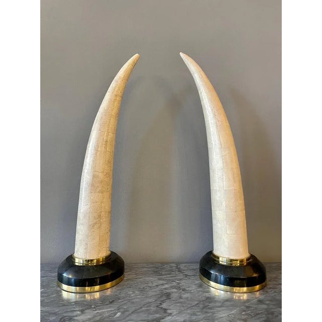 Metal Tessellated Marble Faux Tusks, 1980s, Set of 2 For Sale - Image 7 of 9