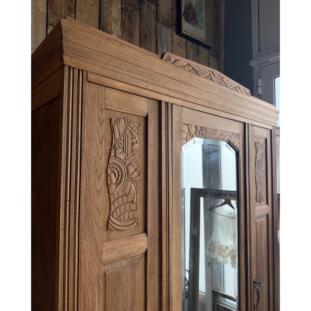 Large Art Deco Oak Wardrobe, 1930s For Sale - Image 11 of 17