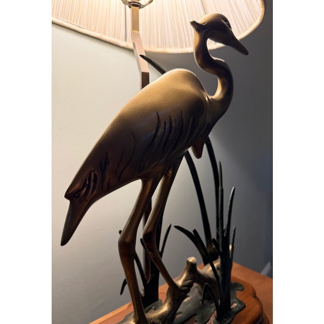Figurative 1990s Wildwood Figurative Brass Standing Crane in the Reeds Table Lamp For Sale - Image 3 of 4