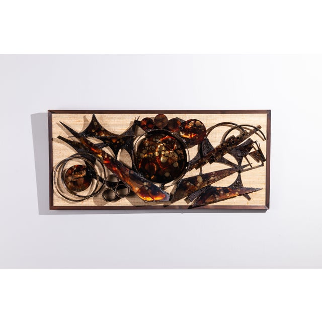 Danish Brutalist Wall Decoration in Metal & Wood & Jute by Henrik Horst, 1976 For Sale - Image 4 of 13