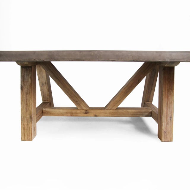 Outdoor Concrete & Wood Dining Table For Sale - Image 4 of 5