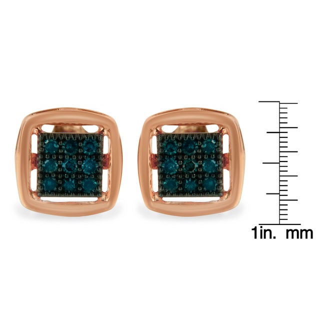 Early 21st Century Rose Plated Sterling Silver Rose Cut Treated Diamond Stud Earring (0.25 cttw, Blue Color, I2-I3 Clarity) For Sale - Image 5 of 5