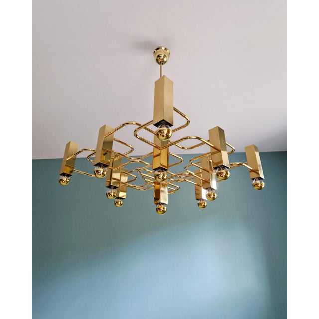 Gold Large Geometric Brass Chandelier by Gaetano Sciolari for Boulanger, 1970s For Sale - Image 8 of 18