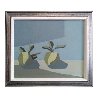 1986 Modernist 'Stylised Fruit' Original Vintage Geometric Still Life Oil Painting, Framed For Sale