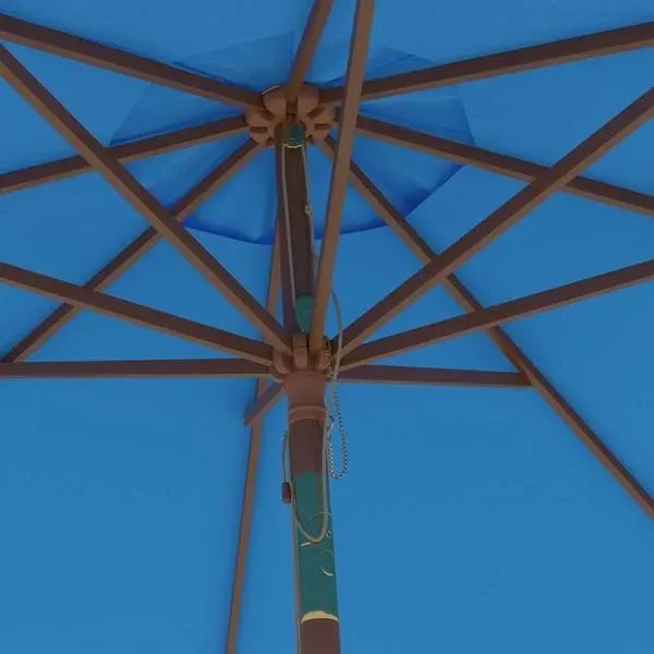 Safavieh Cannes 9ft Wooden Outdoor Umbrella - Pacific Blue For Sale - Image 4 of 5
