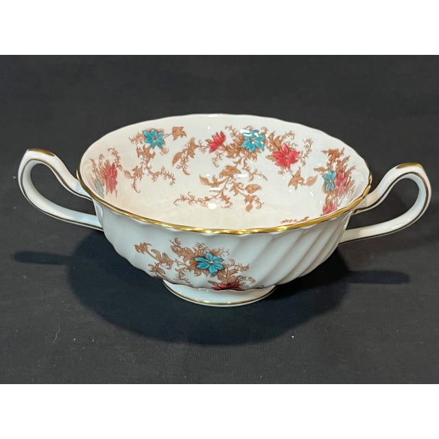 Ceramic 1950s Minton Ancestral Footed Cream Soup Bowl & Saucer Sets English Bone China- 8 Sets For Sale - Image 7 of 9