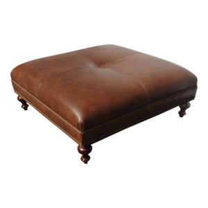 Vintage Tommy Bahama Style Brown Tufted Leather Ottoman Coffee Table