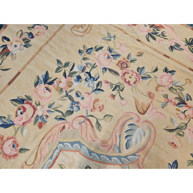 Late 19th Century French Aubusson Needlepoint Carpet in Floral Pattern in Ivory, Green, Pink, Blue For Sale - Image 18 of 18