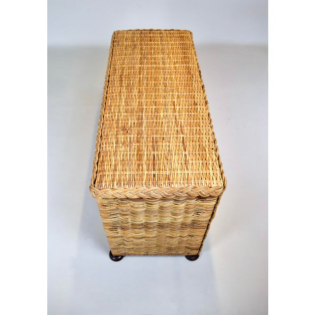 Wood 1950s Vintage Coastal Braided Woven Rattan Chest of Drawers With Walnut Bun Feet For Sale - Image 7 of 12