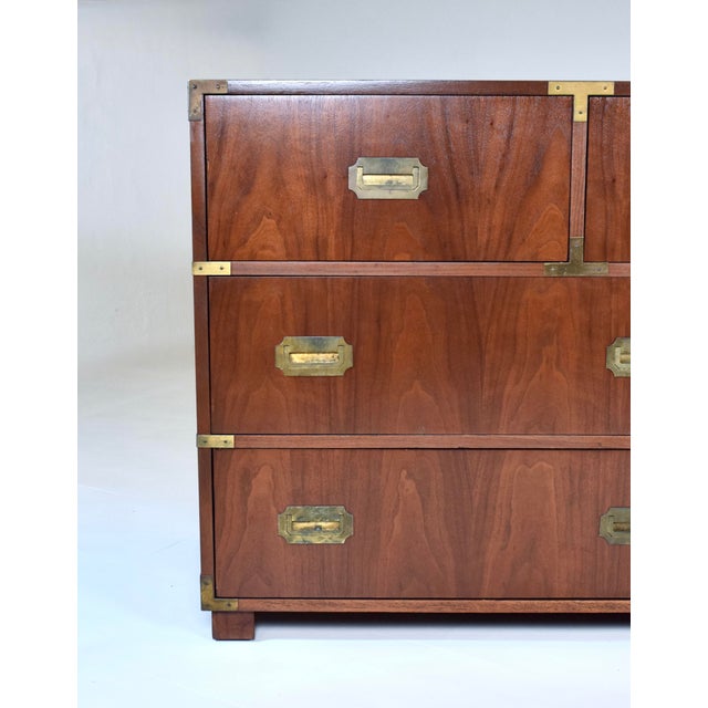 1970s Baker Furniture Signed Campaign Seven Drawer Dresser Chest of Drawers 1950s For Sale - Image 5 of 13