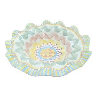 Vintage Mackenzie Childs Retired Keukenhof Fluted Ruffled Centerpiece Bowl For Sale