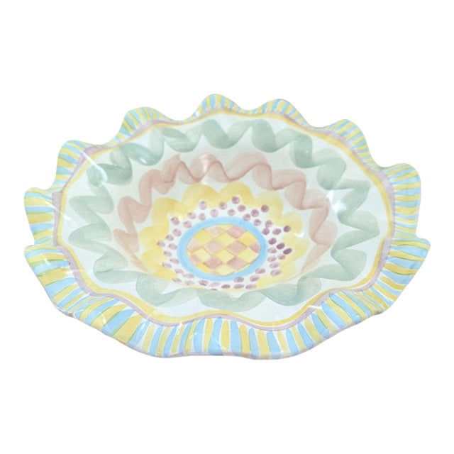 Vintage Mackenzie Childs Retired Keukenhof Fluted Ruffled Centerpiece Bowl For Sale