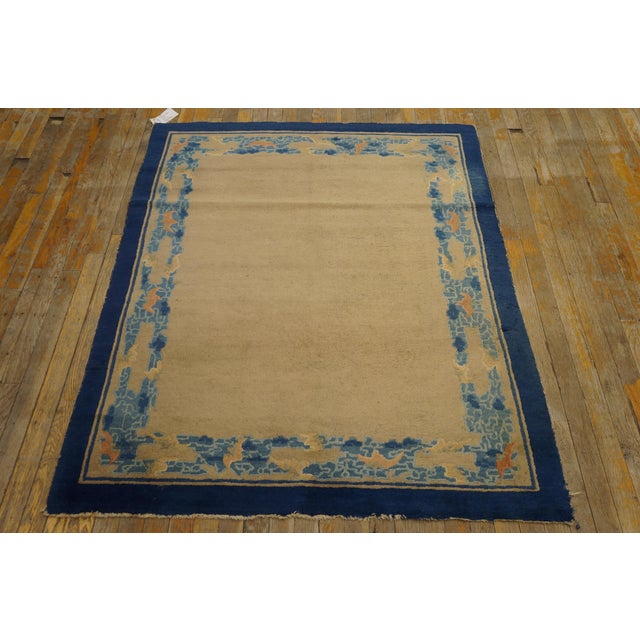 Early 20th Century Chinese Peking Carpet ( 4' x 5' - 122 x 152 ) Antique Peking Chinese Allover Floral Beige 1900s Rug,...