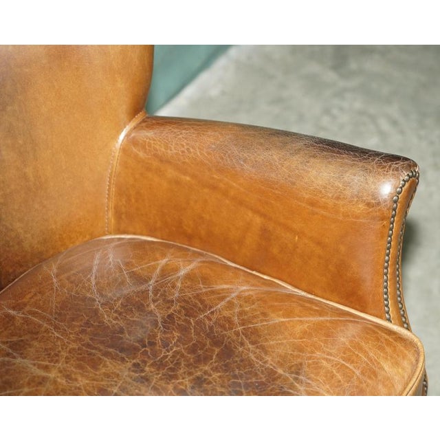 Handmade Cigar Brown Leather Club Chair For Sale - Image 6 of 16