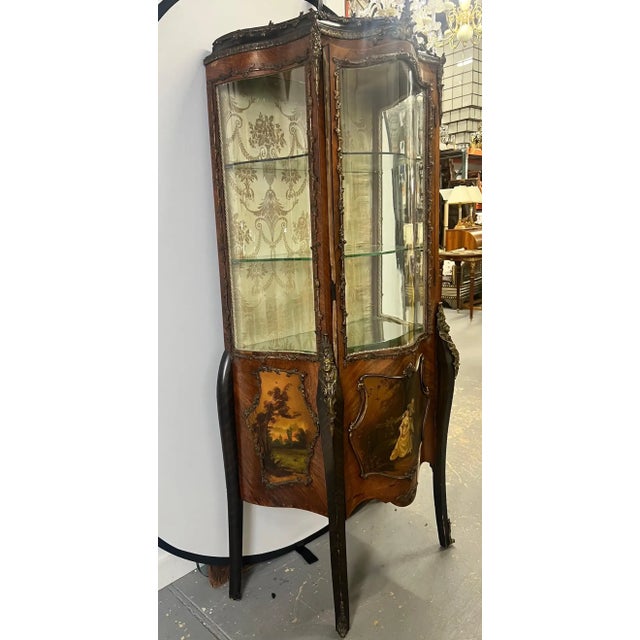 Antique 19th C. French Louis XV Vernis Martin Ormolu Serpentine Vitrine Cabinet A 19th century French Louis XV-style...