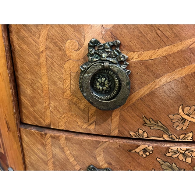 Brown Mid 20th Century Marble Top Three Drawer Floral Motif Commode For Sale - Image 8 of 11