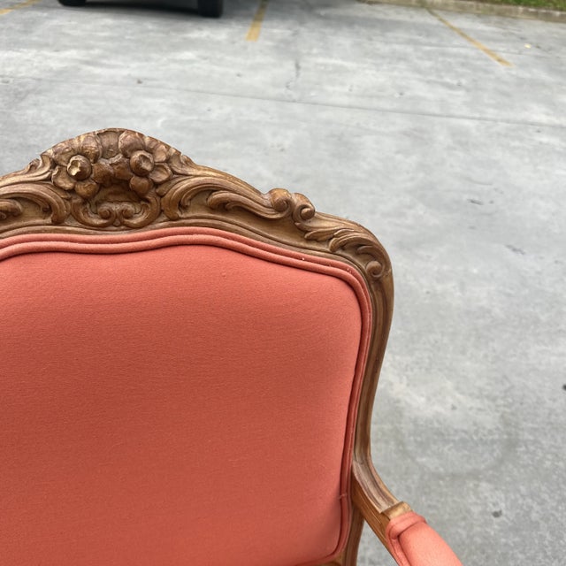 Mid-Century Modern 1970s Vintage Salmon Colored Cushions Wooden Chair For Sale - Image 3 of 9