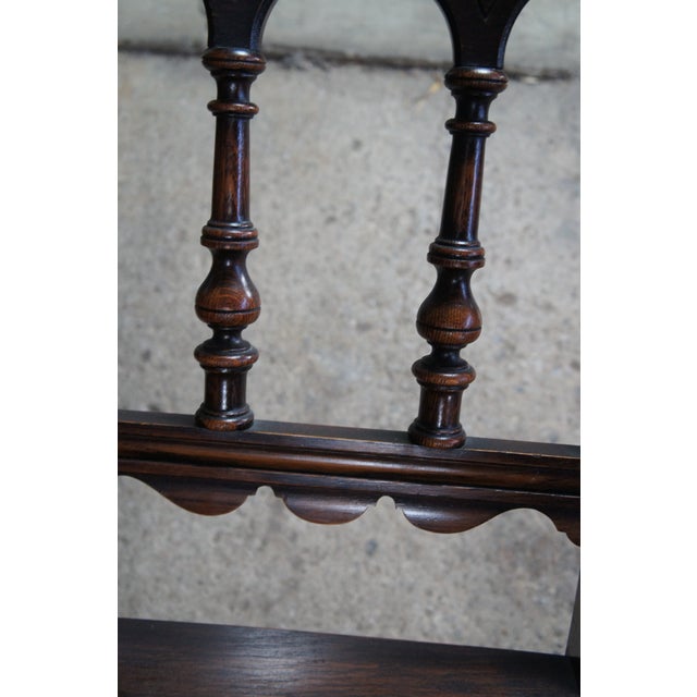 Wood 6 Antique Jacobean Spanish Revival Oak Dining Chairs Gothic Arched Back For Sale - Image 7 of 15