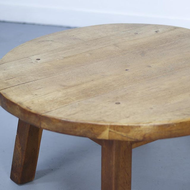 1960s Large Round Rustic Vintage Brutalist Coffee Table from Oak For Sale - Image 5 of 8