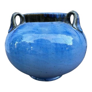 Vintage Fulper 3 Handled Bulbous Blue 6.25" Art Pottery Vase For Sale
