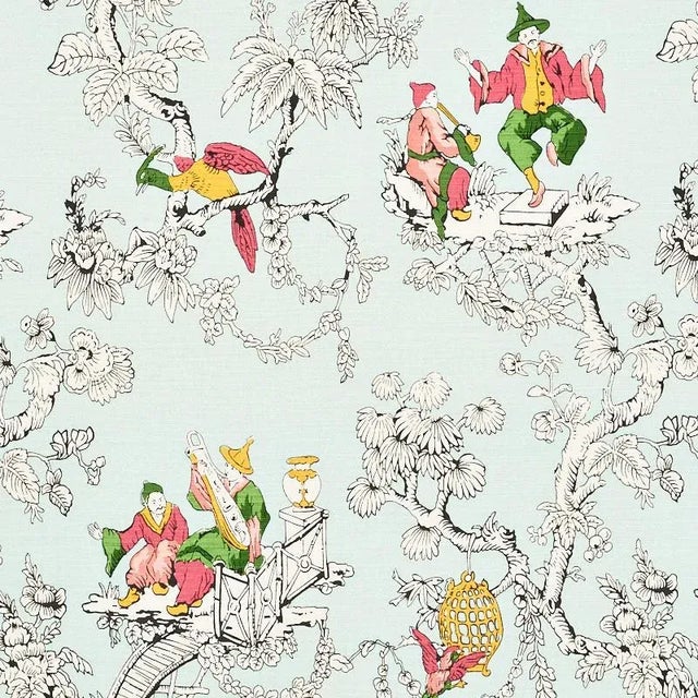 Schumacher Chinoiserie Moderne Fabric in Aqua For Sale