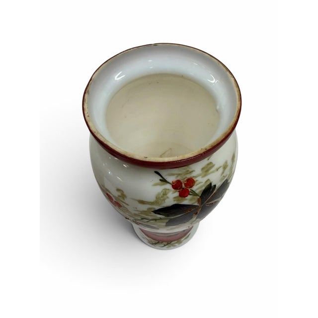 Japanese Antique Meiji Period Japanese Kutani Porcelain Dog & Berries Vases - A Pair For Sale - Image 3 of 8