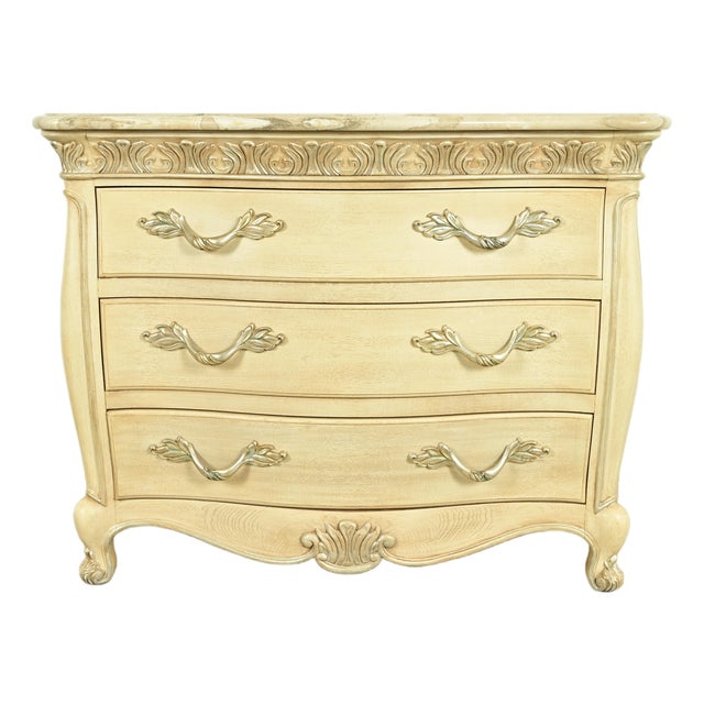 Henredon French Rococo Louis XV Carved Oak and Silver Gilt Marble Top Commode or Chest of Drawers For Sale