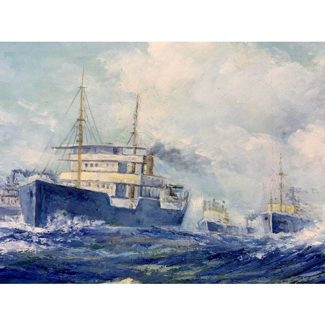 Vintage Original u.s. Navy Battle Ship Boat Air Force Seascape Oil Painting Army For Sale - Image 10 of 14