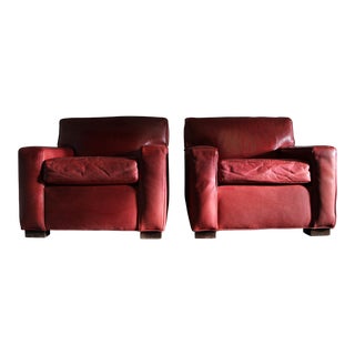 Mitchell Gold Vintage Oxblood Buffalo Leather Club Chairs, 1990s- a Pair For Sale