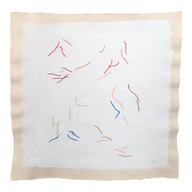 Original Painting | Light Blue Abstract Painting With Embroidery on Unstretched Canvas, 23.5 X 23 In. For Sale