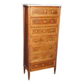 19th C French Louis XVI Bronze Mounted Marble Top High Chest Semanier For Sale