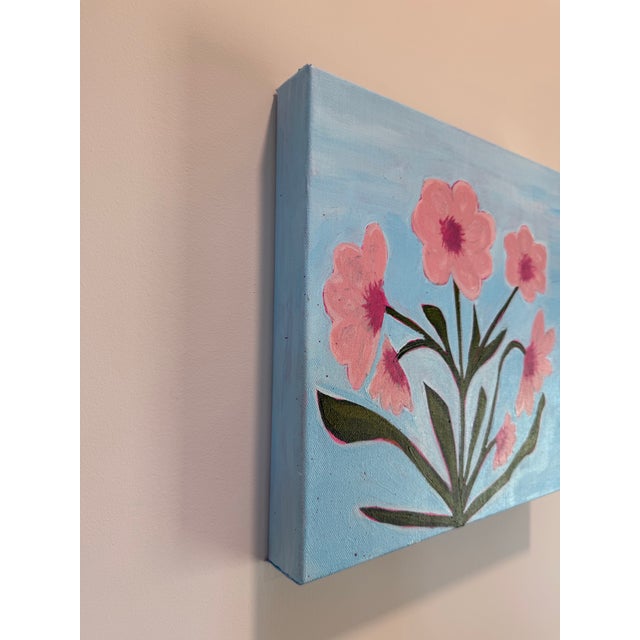 Contemporary Modern Abstract Floral Acrylic Painting on Canvas, Signed, Dated For Sale - Image 3 of 4