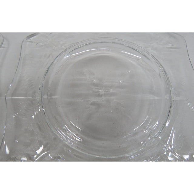 Glass Clear Glass Square Plates 4pc Set With Floral Etched Motif Scalloped Edges 4852b For Sale - Image 7 of 12