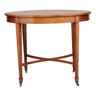 Antique Oval Satinwood Side Table on Wheels For Sale