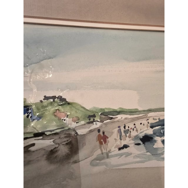 Impressionist 1940s Vintage Beach Painting Signed Impressionist Watercolor, Framed For Sale - Image 3 of 11