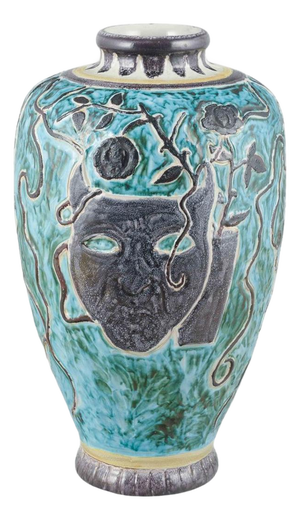 Large Turquoise and Black Glazed Stoneware Vase by Åke Holm for Höganäs, 1950s