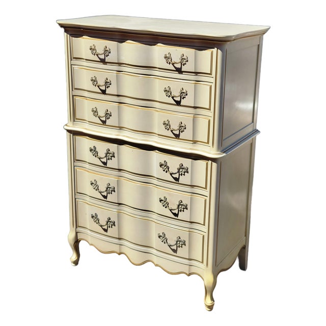 1970 French Provincial Tall 6-Drawer Dresser Attributed to Hibriten For Sale