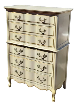 1970 French Provincial Tall 6-Drawer Dresser Attributed to Hibriten
