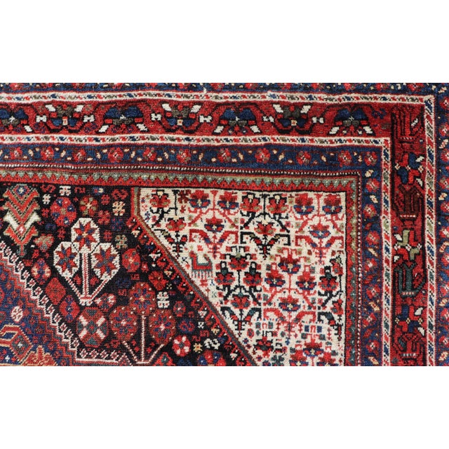 Antique Hand-Knotted Persian Qashqai Rug in Wool With All-Over Tribal Design 6'0 X 7'3 For Sale - Image 10 of 13
