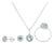 10K White Gold Blue Aquamarine and 3/8 Cttw Diamond Halo Jewelry Set (Earrings, Pendant & Ring) For Sale