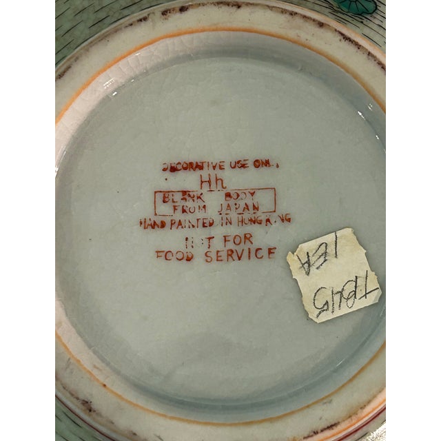 Vintage 10” Hand-Painted Porcelain Lotus & Dragon Centerpiece Bowl With Ming Style Wood Stand For Sale - Image 11 of 11