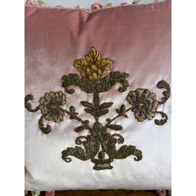 Pair of French Couture Blush Silk Velvet Pillows With 19th Century Appliques' For Sale In Los Angeles - Image 6 of 12
