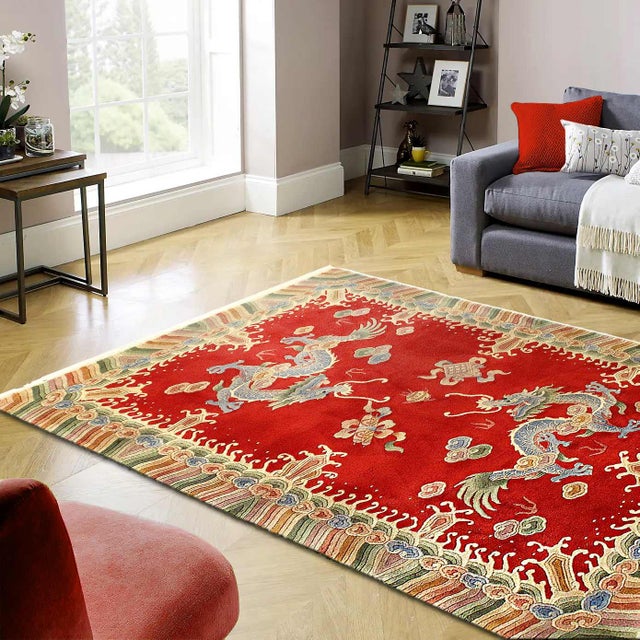 1980s Red Color Chinese Art Deco Rug For Sale - Image 4 of 4