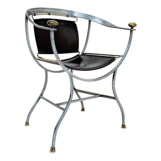 Pompei Armchair in Bronze and Black Leather by Alberto Orlandi, 1980s For Sale