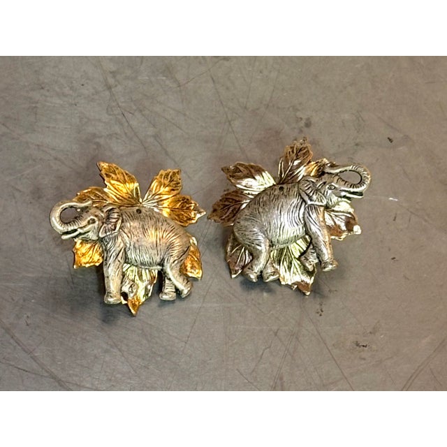 1980s-90s mixed metal gold tone/silver tone elephant leaf large cluster earrings. Pierced closure. Excellent condition.
