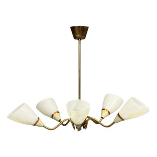 Swedish Modern, Pendant Light, Opaline Glass, Brass, Sweden, 1940s For Sale