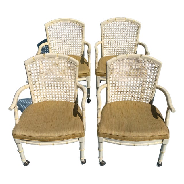 1960s Mid Century Yellow Cane Backed Chairs, Set of 4 For Sale