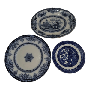 Three Blue and White Antique Plates